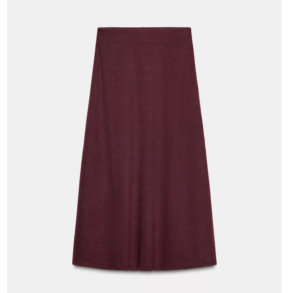 Zara NWT burgundy maroon a-line plain knit midi skirt